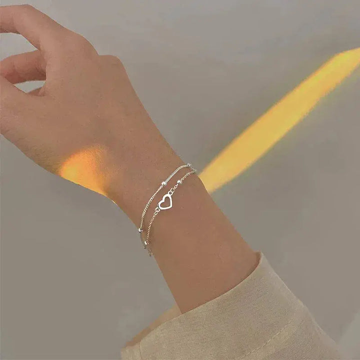 Nastaviteľný strieborný náramok srdce